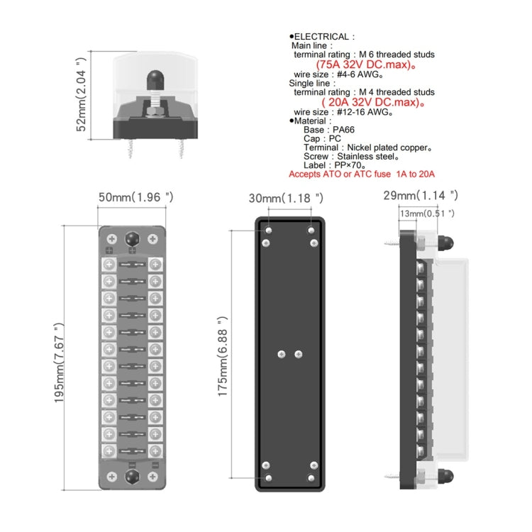 CS-978A2 FB1902 1 In 12 Out Independent Positive Negative Fuse Box without Fuse Piece for Auto Car Truck Boat - Fuse by buy2fix | Online Shopping UK | buy2fix