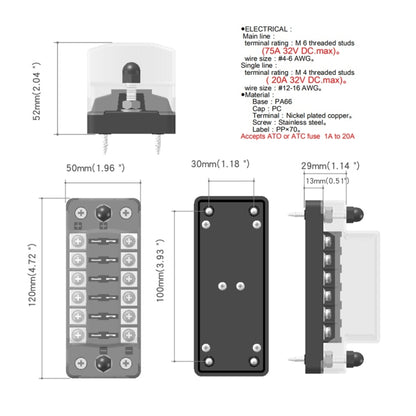 ZH-978A1 FB1901 1 In 6 Out 6 Ways Independent Positive Negative Fuse Box with 12 Fuses for Auto Car Truck Boat - Fuse by buy2fix | Online Shopping UK | buy2fix