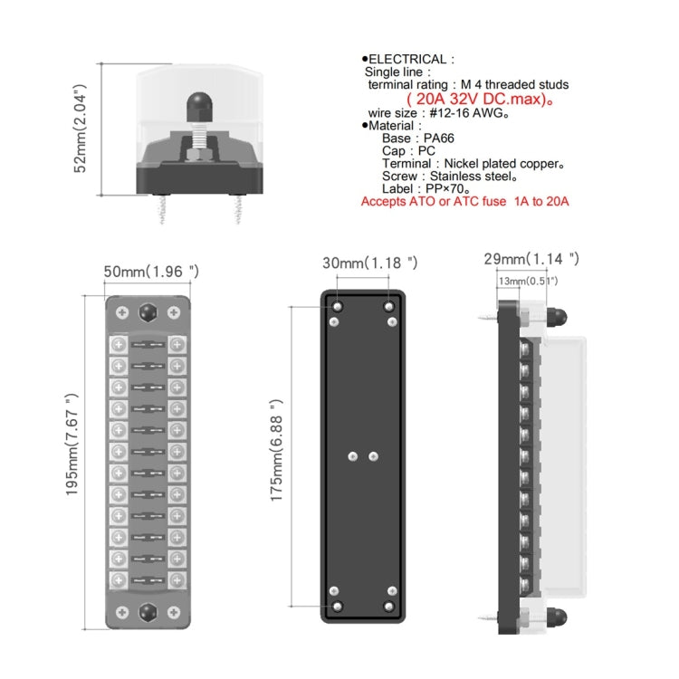 ZH-979A2 FB1904 1 In 1 Out 12 Ways Positive Negative Fuse Box with 24 Fuses for Auto Car Truck Boat - Fuse by buy2fix | Online Shopping UK | buy2fix