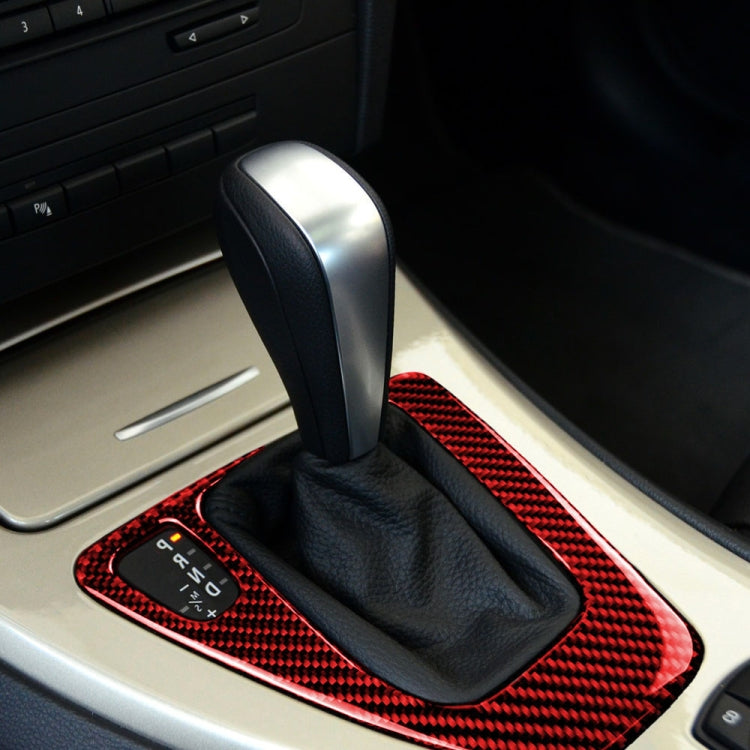 For BMW 3 Series E90 Carbon Fiber Car Gear Position Panel Decorative Sticker, Left Drive (Red) - Car Interior Mouldings by buy2fix | Online Shopping UK | buy2fix