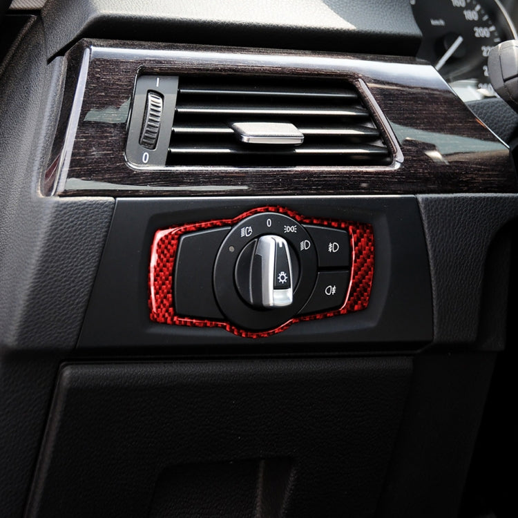 For BMW 3 Series E90 Carbon Fiber Car Headlight Switch Decorative Sticker,Left and Right Drive Universal (Red) - Car Interior Mouldings by buy2fix | Online Shopping UK | buy2fix