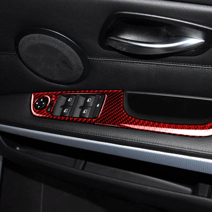 5 PCS Set For BMW 3 Series E90 Carbon Fiber Car Right Drive Window Lift Panel Decorative Sticker, Diameter: 35.8cm (Red) - Car Interior Mouldings by buy2fix | Online Shopping UK | buy2fix