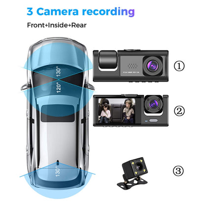A1 3-lens Video HD Night Vision Car Driving Recorder, with Rear View Camera - Car DVRs by buy2fix | Online Shopping UK | buy2fix