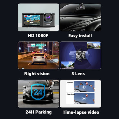 A1 3-lens Video HD Night Vision Car Driving Recorder, with Rear View Camera - Car DVRs by buy2fix | Online Shopping UK | buy2fix