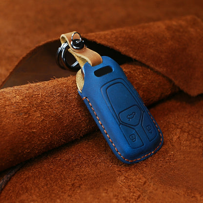 For Audi Series Car Cowhide Leather Key Protective Cover Key Case, A Version 2016-2017 (Blue) by buy2fix