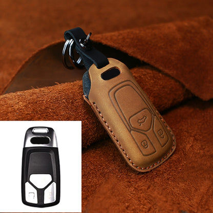 For Audi Series Car Cowhide Leather Key Protective Cover Key Case, A Version 2016-2017 (Brown) by buy2fix