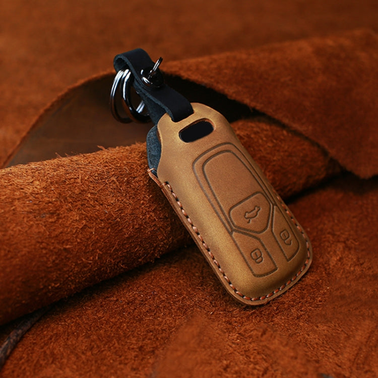 For Audi Series Car Cowhide Leather Key Protective Cover Key Case, A Version 2016-2017 (Brown) by buy2fix