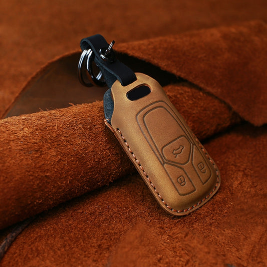For Audi Series Car Cowhide Leather Key Protective Cover Key Case, A Version 2016-2017 (Brown) by buy2fix