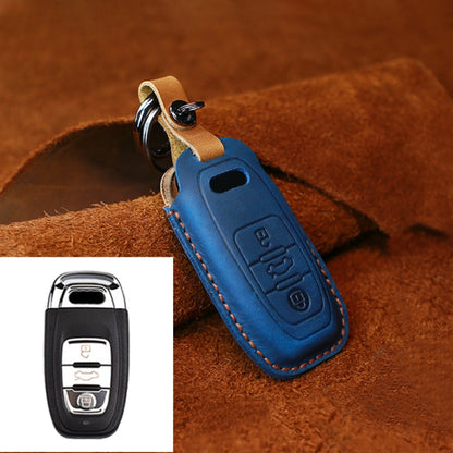 For Audi Series Car Cowhide Leather Key Protective Cover Key Case, B Version 2011-2018 (Blue) by buy2fix