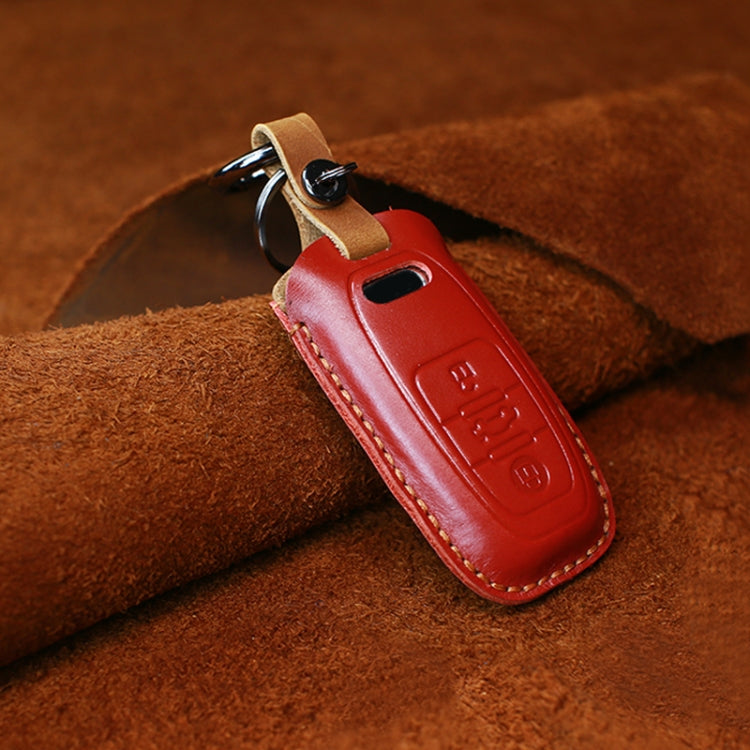 For Audi Series Car Cowhide Leather Key Protective Cover Key Case, B Version 2011-2018 (Red) by buy2fix