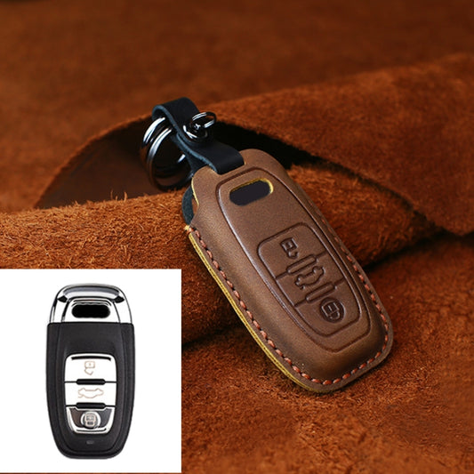 For Audi Series Car Cowhide Leather Key Protective Cover Key Case, B Version 2011-2018 (Brown) by buy2fix