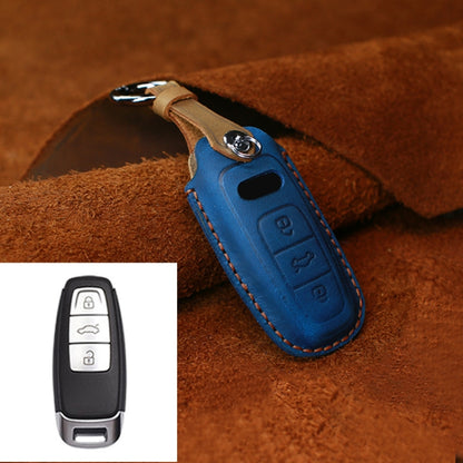 For Audi Series Car Cowhide Leather Key Protective Cover Key Case, C Version 2018 and Above (Blue) - Car Key Cases by buy2fix | Online Shopping UK | buy2fix