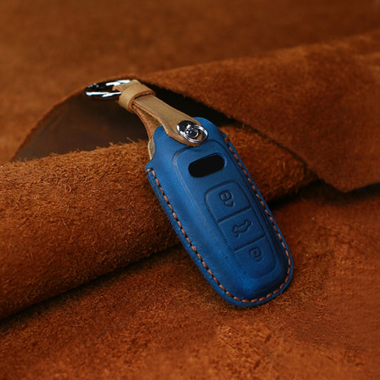 For Audi Series Car Cowhide Leather Key Protective Cover Key Case, C Version 2018 and Above (Blue) - Car Key Cases by buy2fix | Online Shopping UK | buy2fix