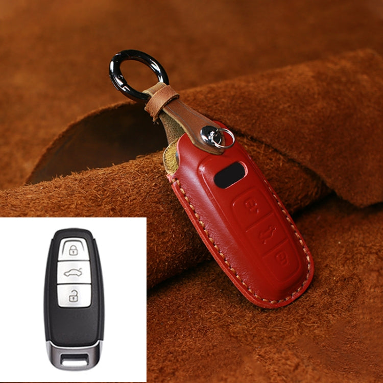 For Audi Series Car Cowhide Leather Key Protective Cover Key Case, C Version 2018 and Above (Red) by buy2fix