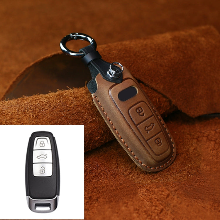 For Audi Series Car Cowhide Leather Key Protective Cover Key Case, C Version 2018 and Above (Brown) - Car Key Cases by buy2fix | Online Shopping UK | buy2fix