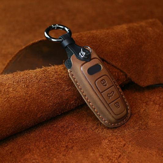 For Audi Series Car Cowhide Leather Key Protective Cover Key Case, C Version 2018 and Above (Brown) - Car Key Cases by buy2fix | Online Shopping UK | buy2fix