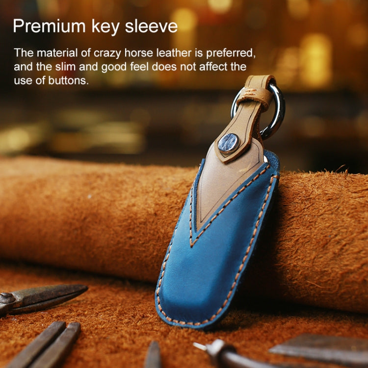 For Audi Series Car Cowhide Leather Key Protective Cover Key Case, C Version 2018 and Above (Brown) - Car Key Cases by buy2fix | Online Shopping UK | buy2fix