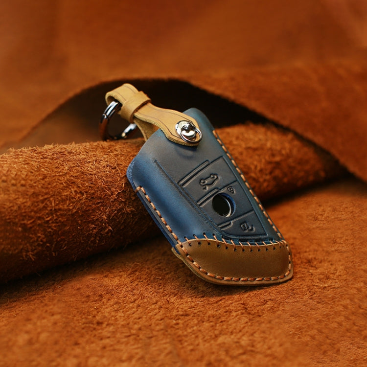 For BMW Blade Style Car Cowhide Leather Key Protective Cover Key Case, Two Keys Version (Blue) by buy2fix