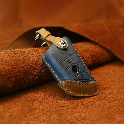 For BMW Blade Style Car Cowhide Leather Key Protective Cover Key Case, Two Keys Version (Blue) by buy2fix