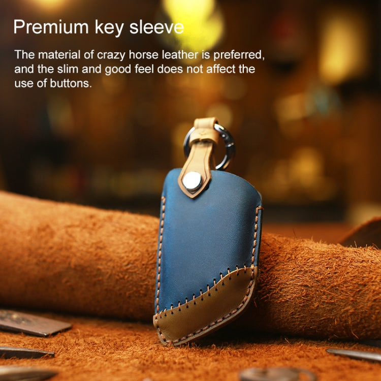For BMW Blade Style Car Cowhide Leather Key Protective Cover Key Case, Two Keys Version (Blue) by buy2fix
