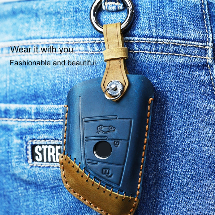 For BMW Blade Style Car Cowhide Leather Key Protective Cover Key Case, Two Keys Version (Blue) by buy2fix
