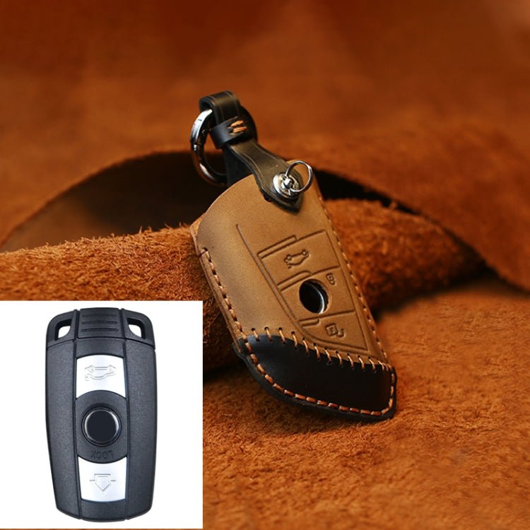 For BMW Blade Style Car Cowhide Leather Key Protective Cover Key Case, Two Keys Version (Brown) by buy2fix