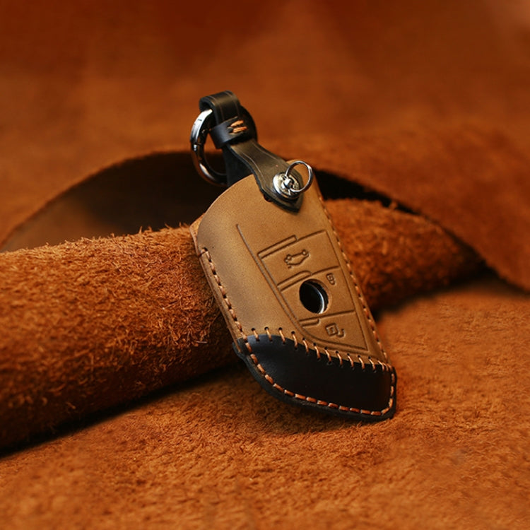 For BMW Blade Style Car Cowhide Leather Key Protective Cover Key Case, Two Keys Version (Brown) by buy2fix
