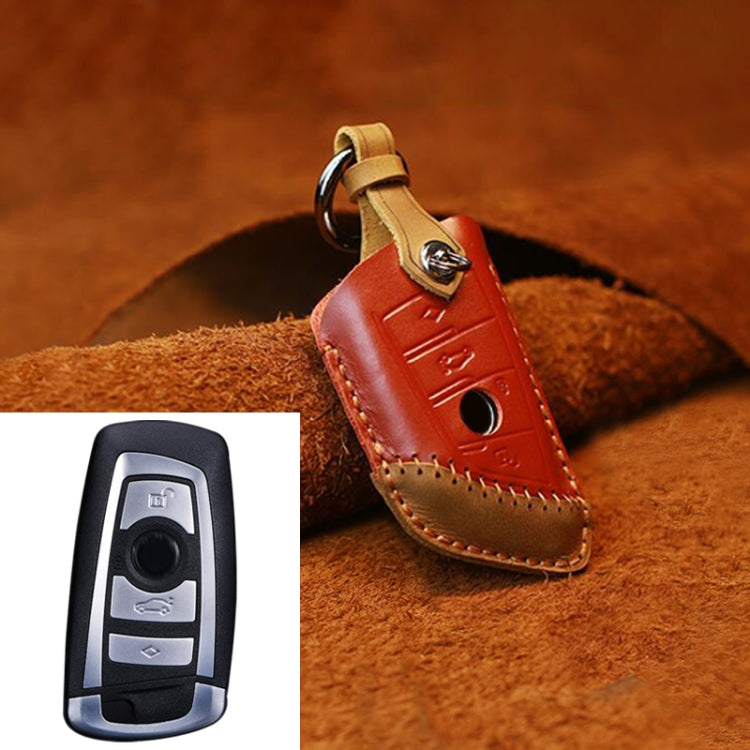 For BMW Blade Style Car Cowhide Leather Key Protective Cover Key Case, Three Keys Version (Red) by buy2fix