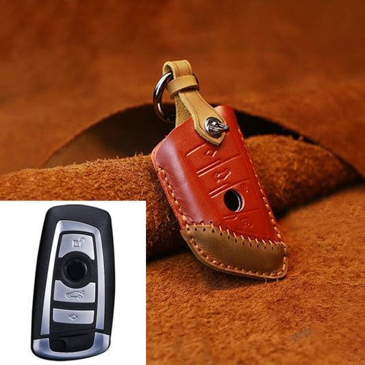 For BMW Blade Style Car Cowhide Leather Key Protective Cover Key Case, Three Keys Version (Red) by buy2fix
