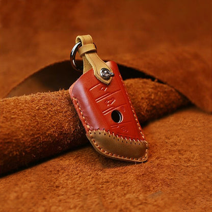 For BMW Blade Style Car Cowhide Leather Key Protective Cover Key Case, Three Keys Version (Red) by buy2fix