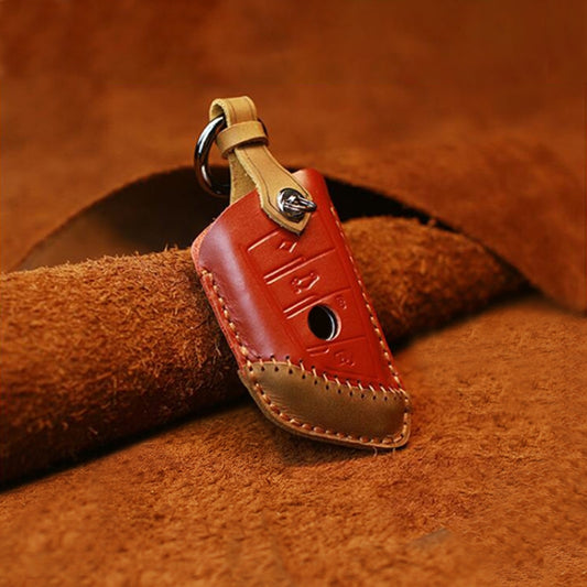 For BMW Blade Style Car Cowhide Leather Key Protective Cover Key Case, Three Keys Version (Red) by buy2fix