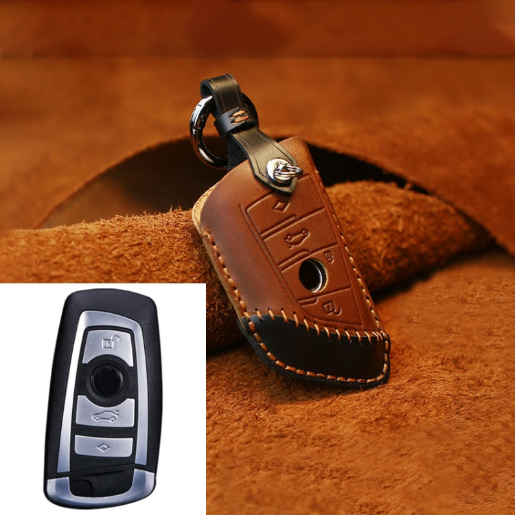 For BMW Blade Style Car Cowhide Leather Key Protective Cover Key Case, Three Keys Version (Brown) by buy2fix