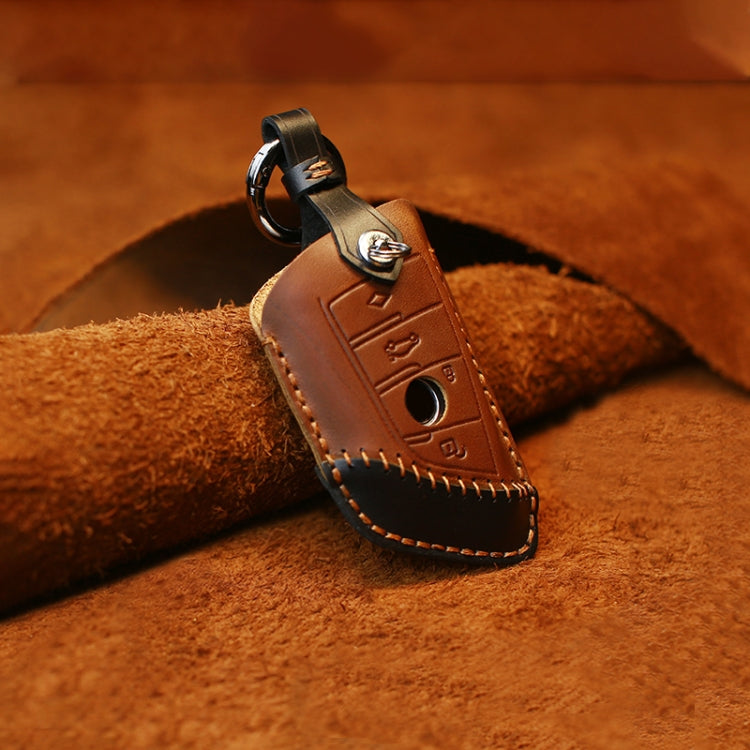 For BMW Blade Style Car Cowhide Leather Key Protective Cover Key Case, Three Keys Version (Brown) by buy2fix