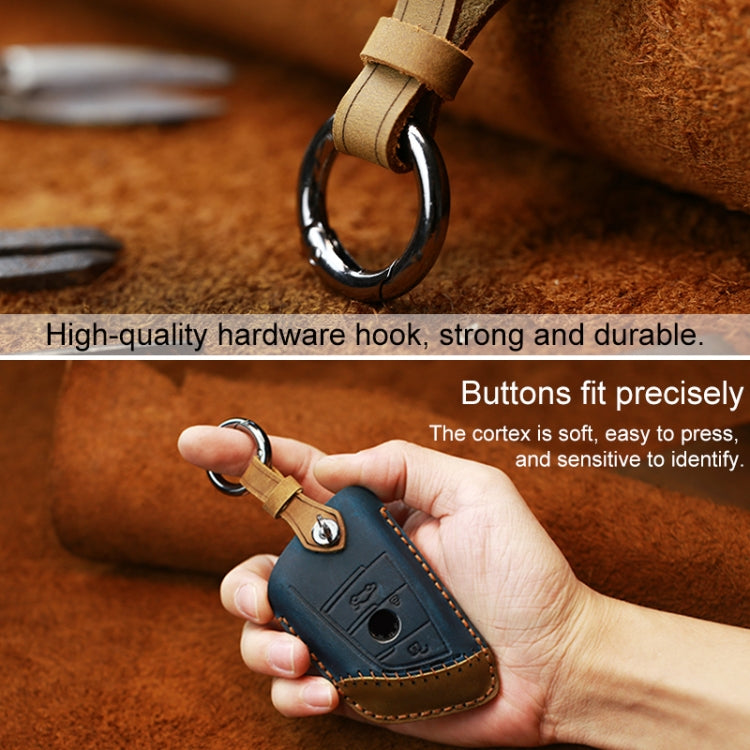 For BMW Blade Style Car Cowhide Leather Key Protective Cover Key Case, Three Keys Version (Brown) by buy2fix