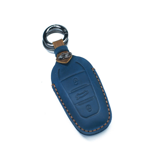 For PEUGEOT Car Cowhide Leather Key Protective Cover Key Case(Blue) by buy2fix