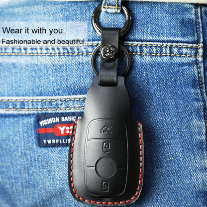 For Mercedes-Benz Colorful Edge Style Car Cowhide Leather Key Protective Cover Key Case (Black) by buy2fix