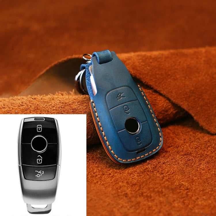 For Mercedes-Benz Colorful Edge Style Car Cowhide Leather Key Protective Cover Key Case (Blue) by buy2fix