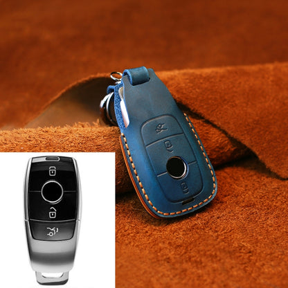 For Mercedes-Benz Colorful Edge Style Car Cowhide Leather Key Protective Cover Key Case (Blue) by buy2fix