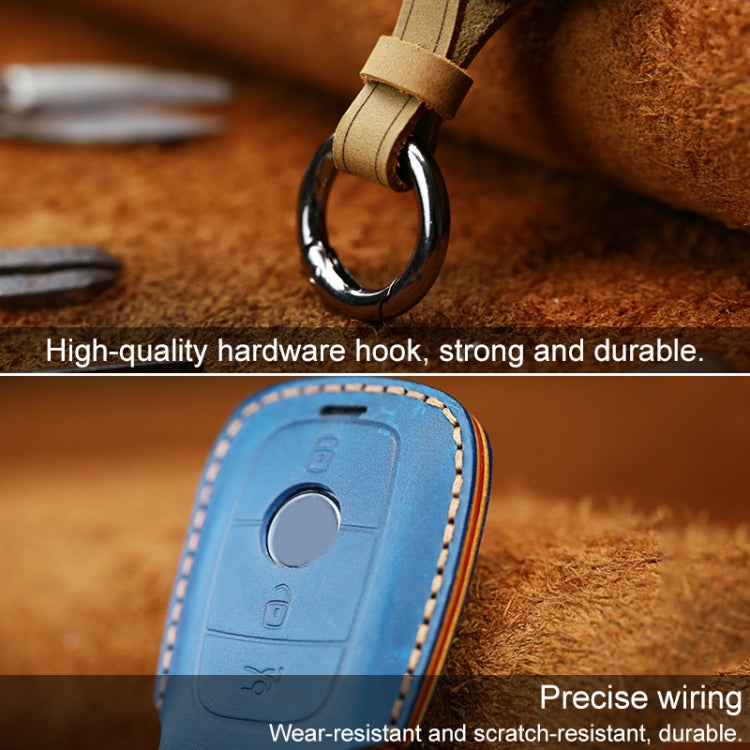 For Mercedes-Benz Colorful Edge Style Car Cowhide Leather Key Protective Cover Key Case (Blue) by buy2fix