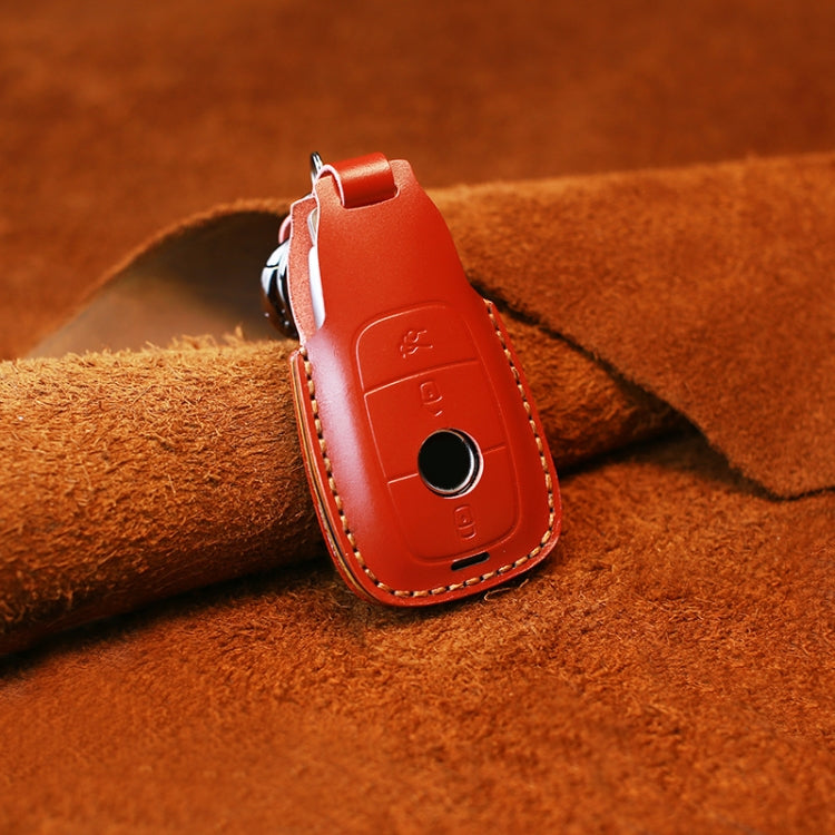 For Mercedes-Benz Colorful Edge Style Car Cowhide Leather Key Protective Cover Key Case (Red) by buy2fix