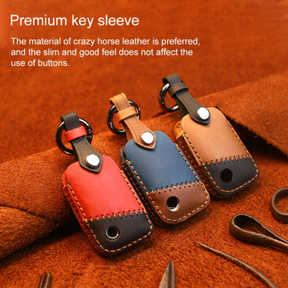For Volkswagen Car Cowhide Leather Key Protective Cover Key Case, A Version(Blue) by buy2fix