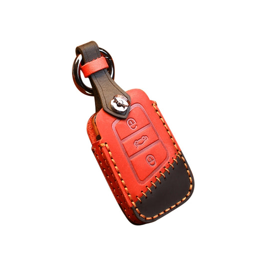 For Volkswagen Car Cowhide Leather Key Protective Cover Key Case, A Version(Red) by buy2fix