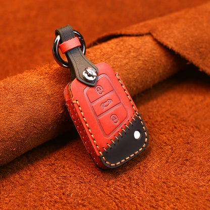 For Volkswagen Car Cowhide Leather Key Protective Cover Key Case, B Version(Red) by buy2fix