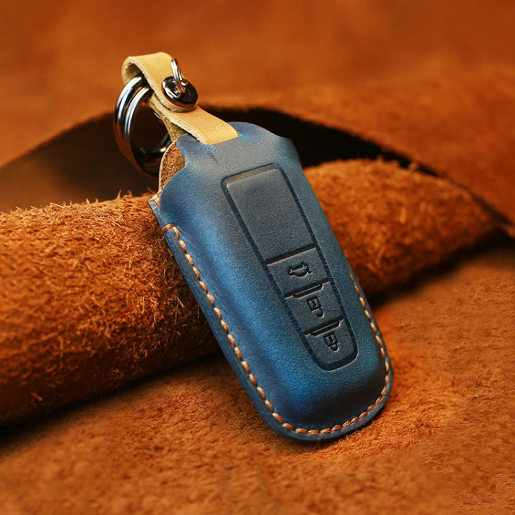 For Toyota Car Cowhide Leather Key Protective Cover Key Case, Three Keys Version (Blue) by buy2fix