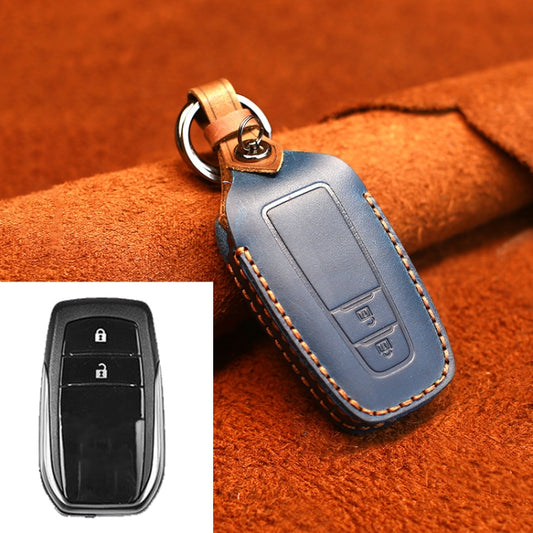 For Toyota Car Cowhide Leather Key Protective Cover Key Case, Two Keys Version (Blue) by buy2fix