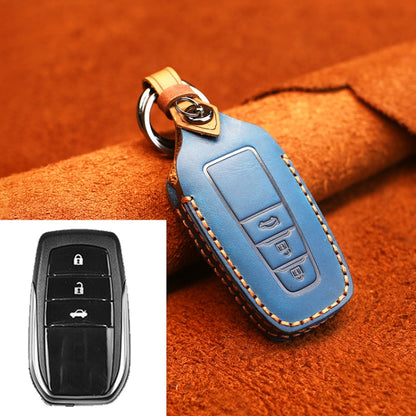 For Toyota Car Cowhide Leather Key Protective Cover Key Case, Three Keys Version (Blue) by buy2fix