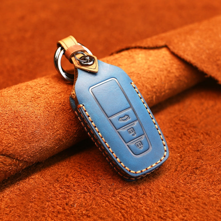 For Toyota Car Cowhide Leather Key Protective Cover Key Case, Three Keys Version (Blue) by buy2fix