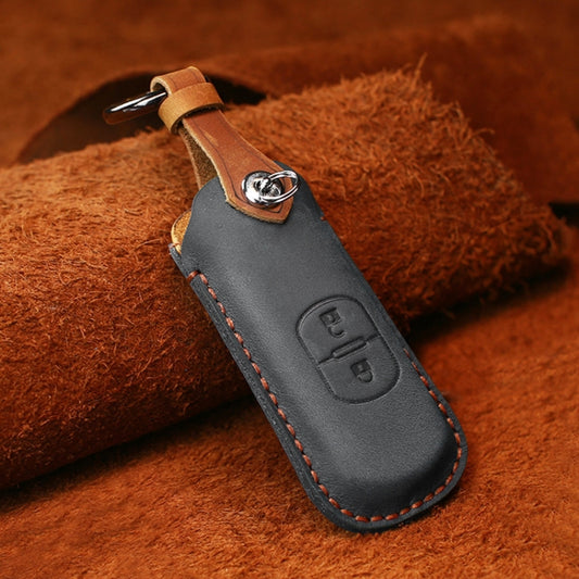 For Mazda Old Style Hallmo Car Cowhide Leather Key Protective Cover Key Case, Two Keys Version(Black) - Car Key Cases by Hallmo | Online Shopping UK | buy2fix
