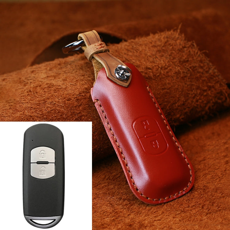 For Mazda Old Style Hallmo Car Cowhide Leather Key Protective Cover Key Case, Two Keys Version(Red) - Car Key Cases by Hallmo | Online Shopping UK | buy2fix