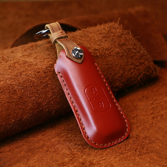 For Mazda Old Style Hallmo Car Cowhide Leather Key Protective Cover Key Case, Two Keys Version(Red) - Car Key Cases by Hallmo | Online Shopping UK | buy2fix